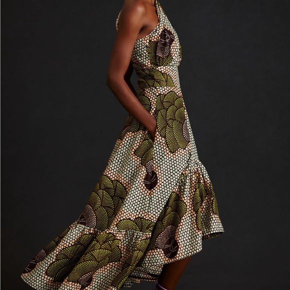 Sika One-Shoulder Green Patterned Ruffle Maxi Dress - Picture 3 of 6